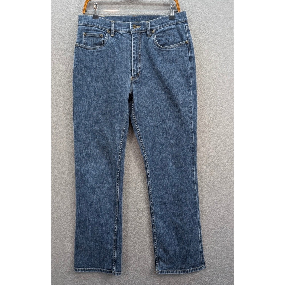 LL Bean Women's Denim Jeans Size 12‎ Regular Blue Straight Leg High Rise Stretch